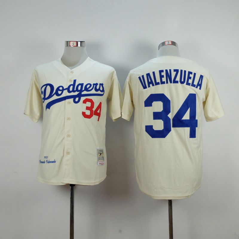 Men Los Angeles Dodgers #34 Valenzuela Cream Throwback MLB Jerseys->los angeles dodgers->MLB Jersey
